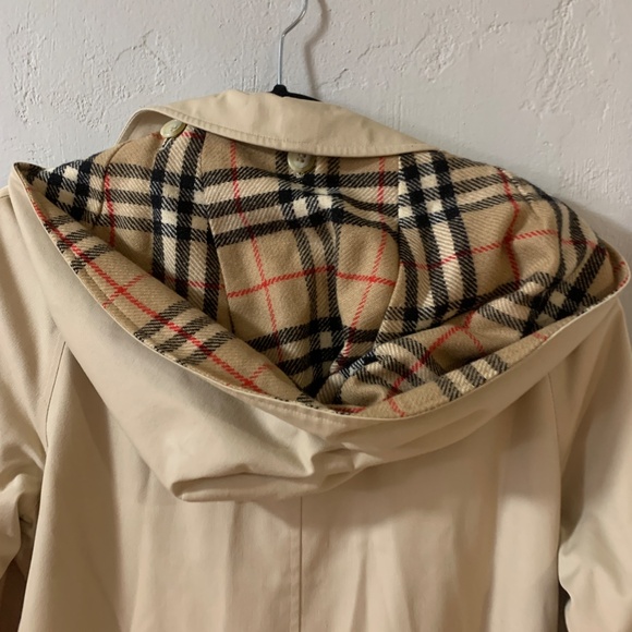 Vintage Burberry Trench Coat Long Jacket 1984 Hood Hooded STAINS AsIs Nova Check - Picture 3 of 16
